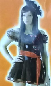 Adult Female Costumes to Hire - Pirate - Black dress with red sash - MEDIUM